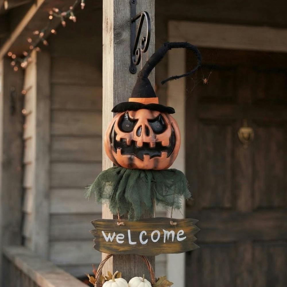 Garden Greatness Hanging Light Up Pumpkin Welcome Sign Halloween