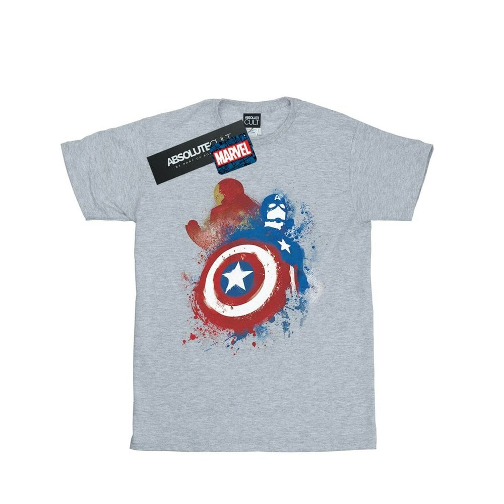 Marvel Mens Captain America Civil War Painted Vs Iron Man T-Shirt - Heather Grey