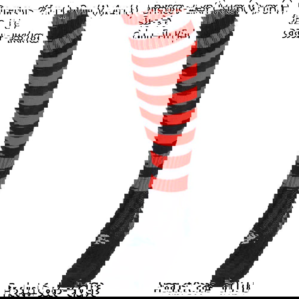 JUNIOR Size 3-6 Hooped Stripe Football Socks - BLACK/RED - Contoured Ankle