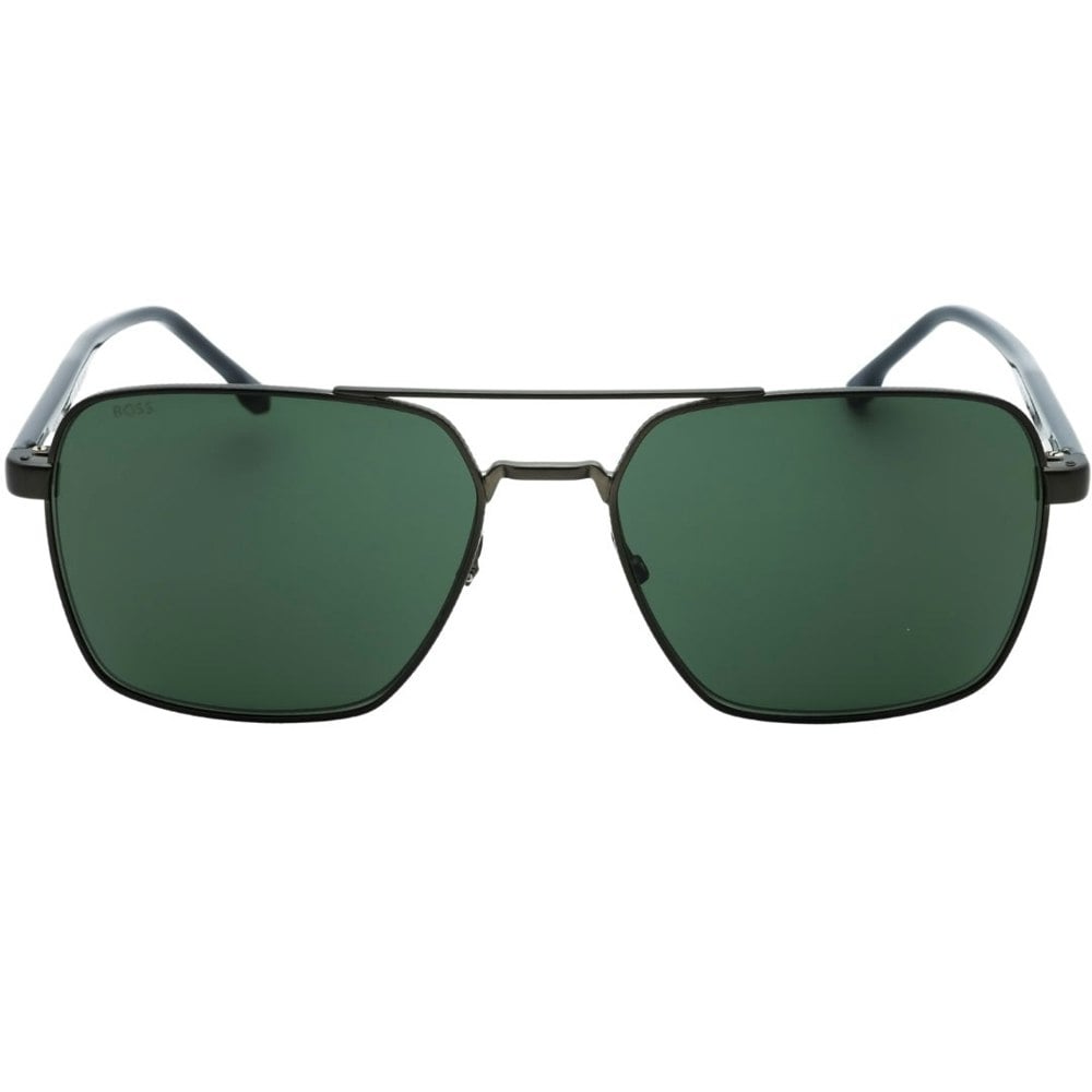 Hugo Boss Green Lens Matte Ruthenium Black Sunglasses One Size