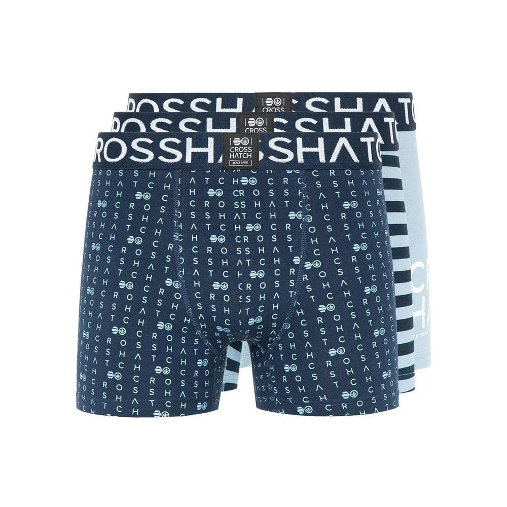 Crosshatch Mens Gridline Boxer Shorts (Pack of 3) - Denim Blue