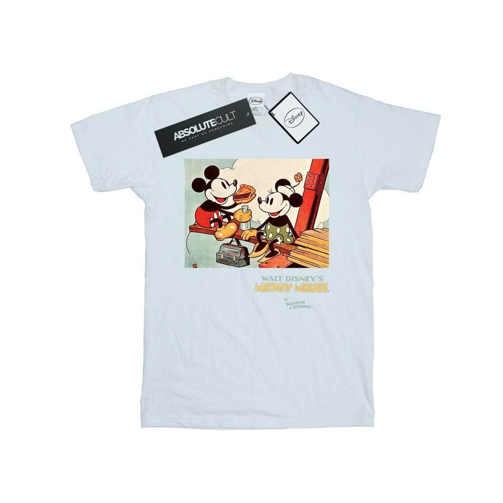 Disney Mens Mickey Mouse Building A Building T-Shirt - White
