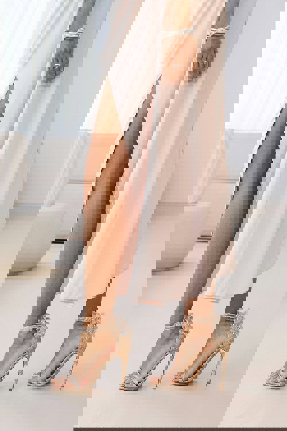 Where's That From Adelina Barely There High Heel With Diamante Bow Detail in Champagne Glitter