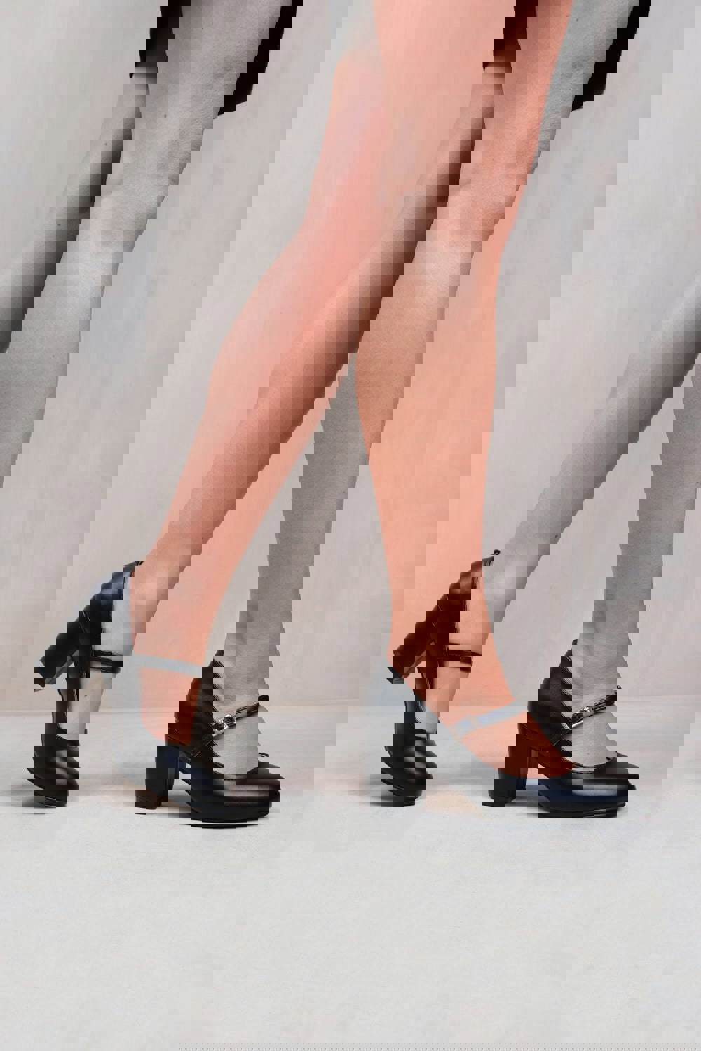 Where's That From Araceli Block Heel Mary Jane Pumps in Black Faux Leather