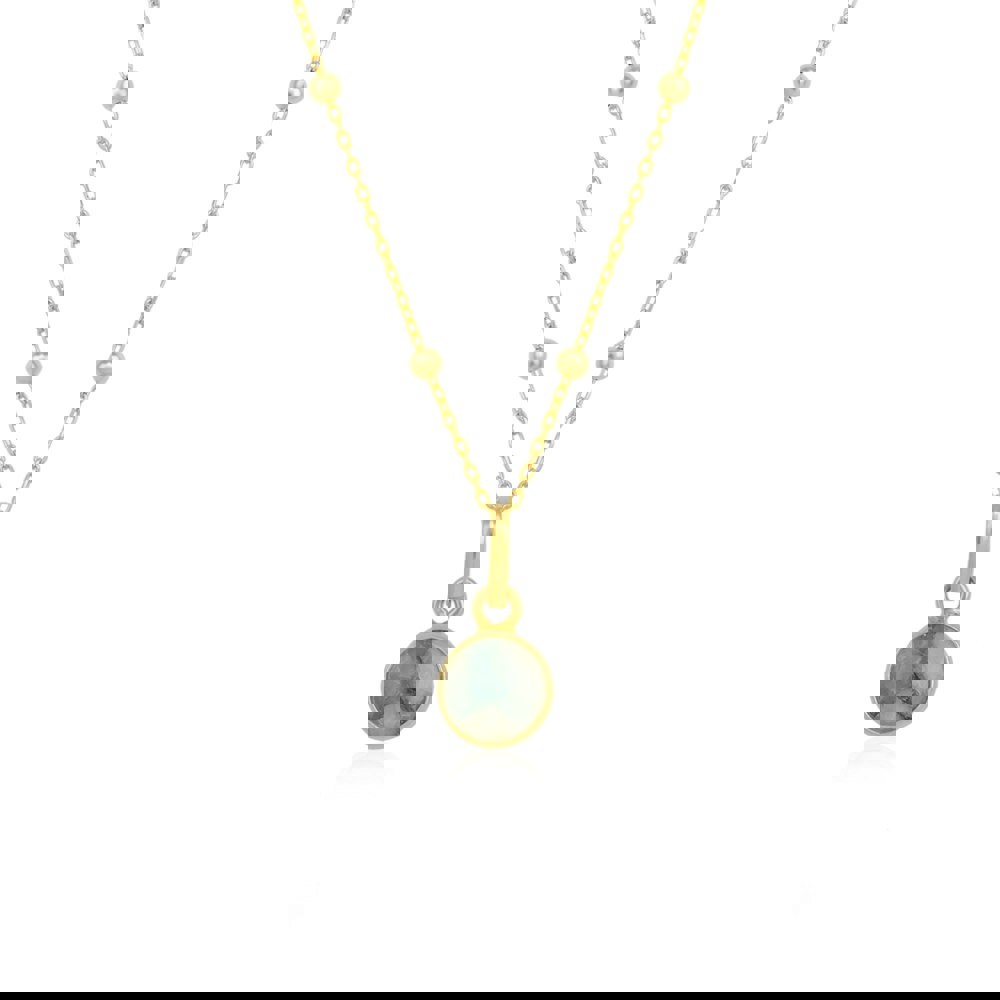 Spero London Sterling Silver Natural Round Pendant Necklace With Beaded Chain
