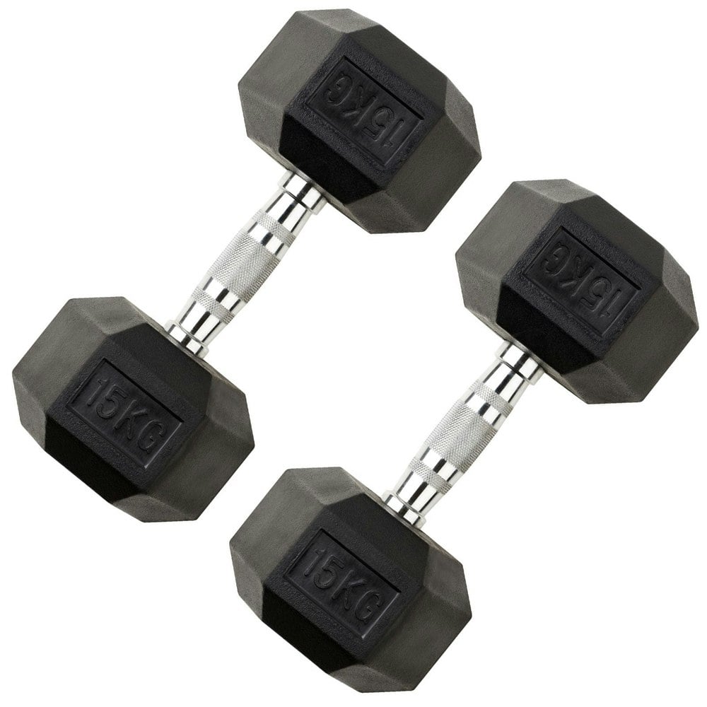 Where's That From 15kg Pair Heavy Weight Hexagonal Hex Dumbell Set With Metal Handles