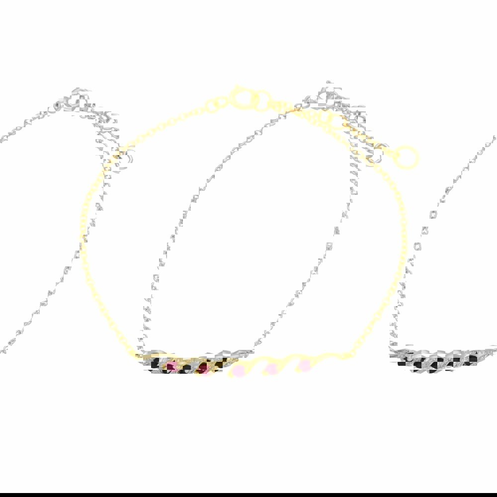 135L0265019 Classic Ruby & Diamond Spiral Bracelet in 9ct Yellow Gold 1