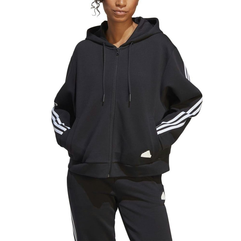 Adidas Womens Future Icons Striped Full Zip Hoodie - Black