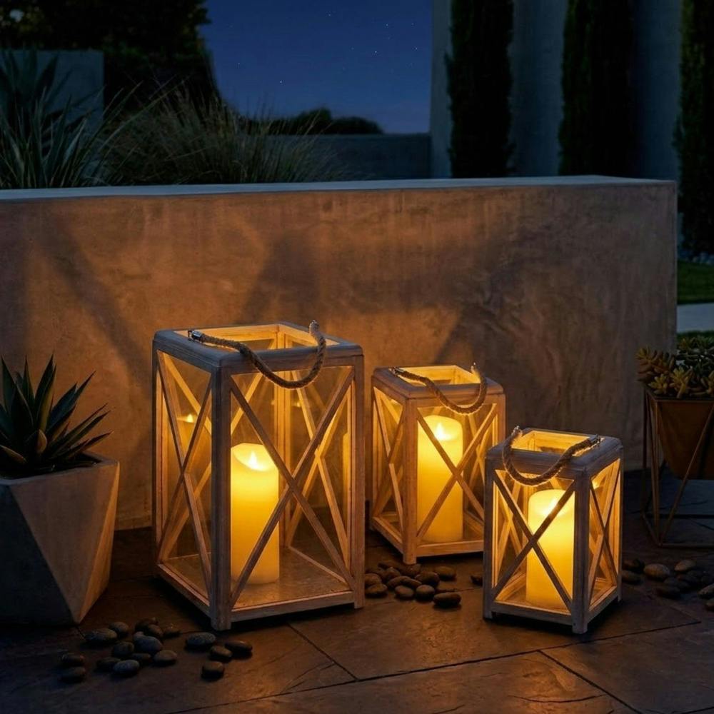 Garden Greatness Trio Distressed Wood Garden Lanterns