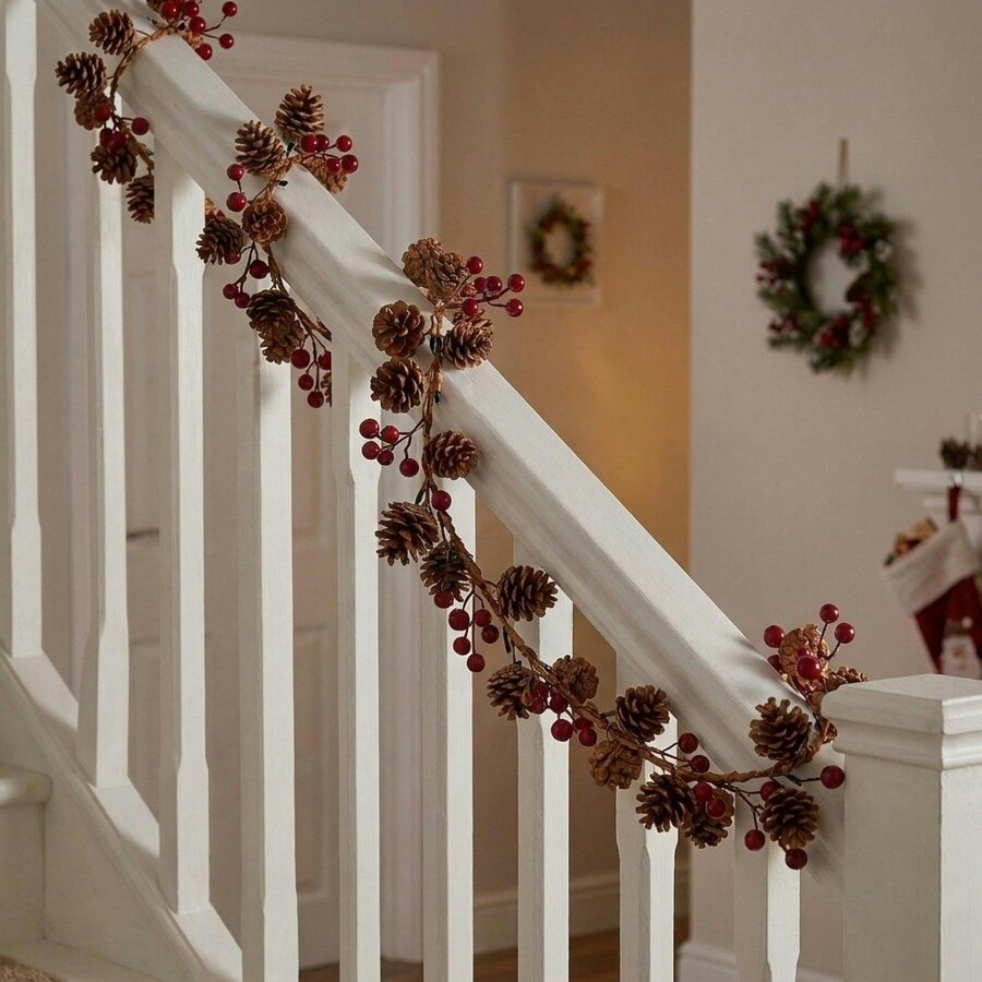 Garden Greatness Battery Operated Illuminated Red Berry and Pine Cone Garland