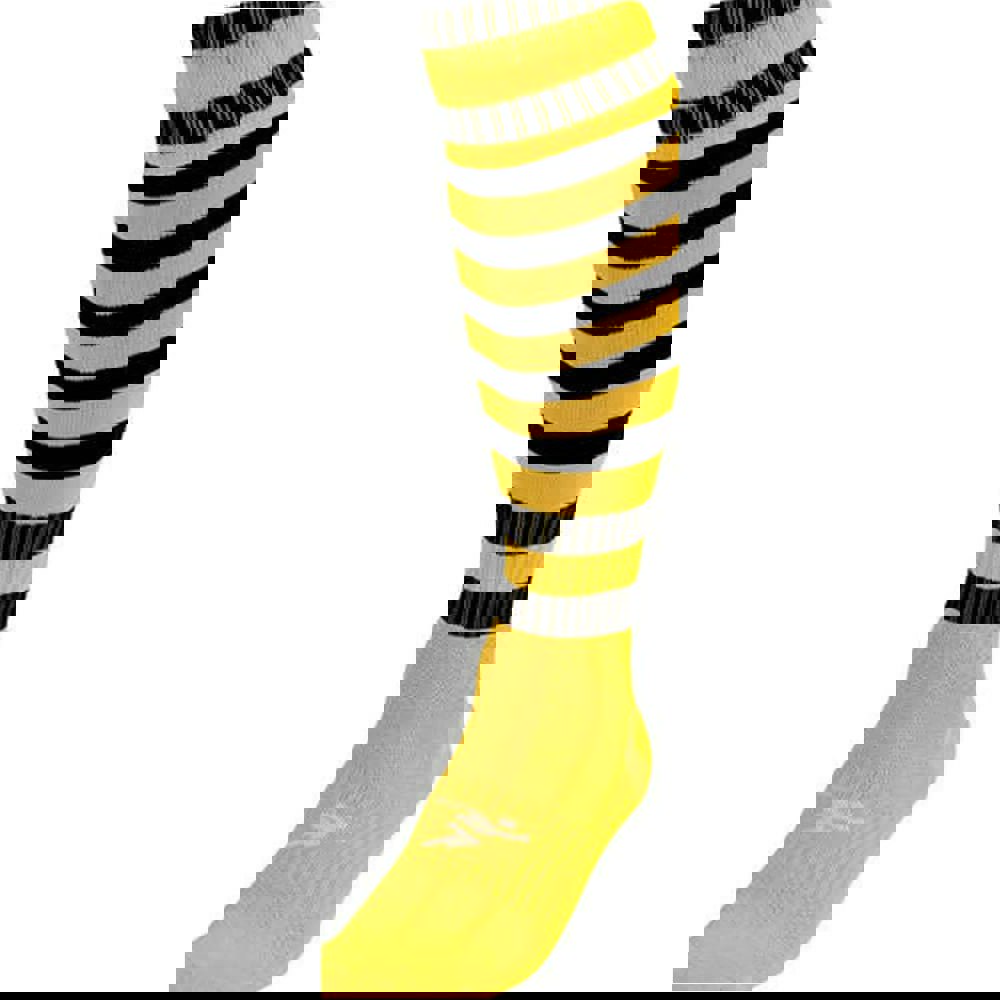 JUNIOR Size 12-2 Hooped Stripe Football Socks - GOLD/BLACK - Contoured Ankle
