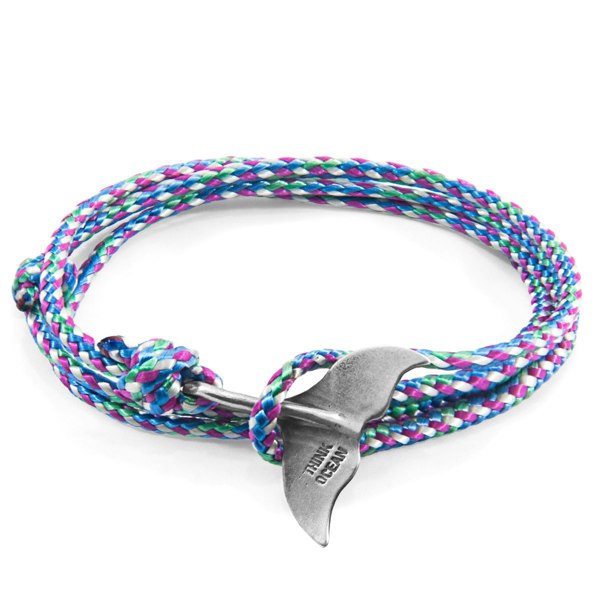 Anchor & Crew Multicoloured Think Ocean Big Whale Silver and Rope Bracelet