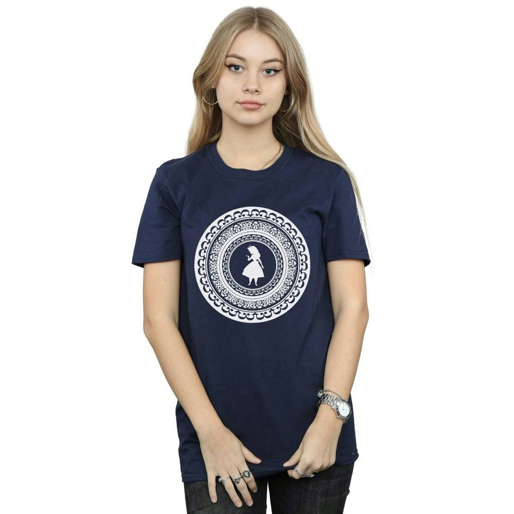 Disney Womens/Ladies Alice In Wonderland Circle Cotton Boyfriend T-Shirt - Navy Blue
