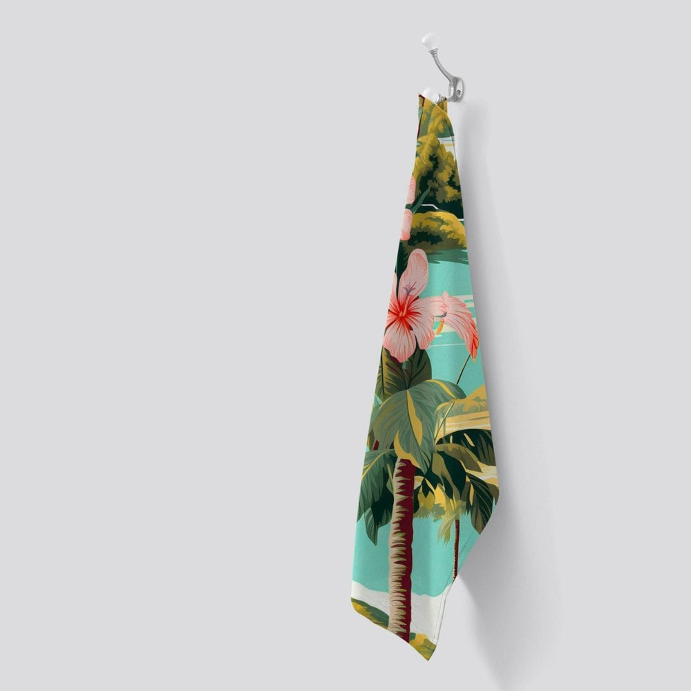Warren Reed Palm Trees and Hibiscus Tea Towel