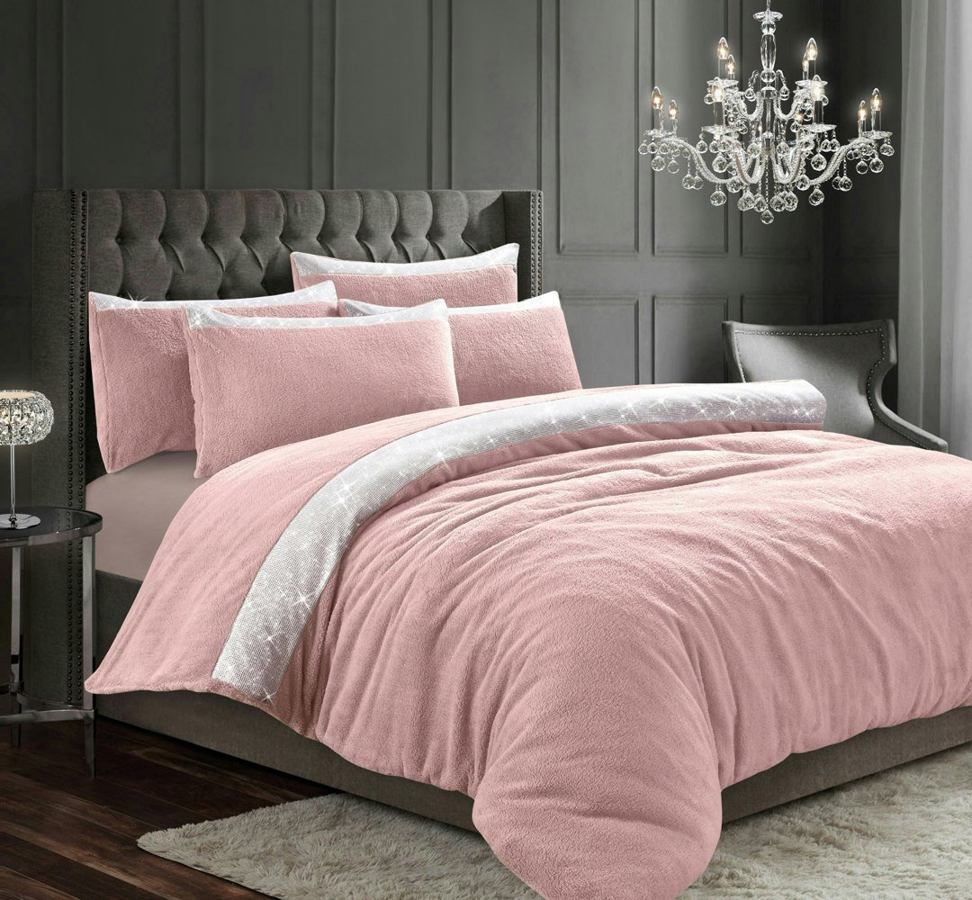 Velosso Beaux Shimmer Teddy Fluffy and Warm Fleece Duvet Cover Set