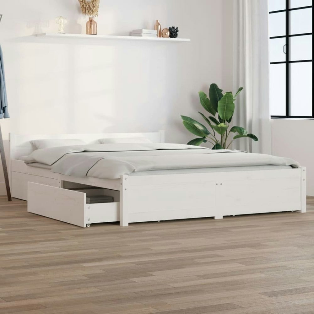 Berkfield Bed Frame with Drawers White 160x200 cm