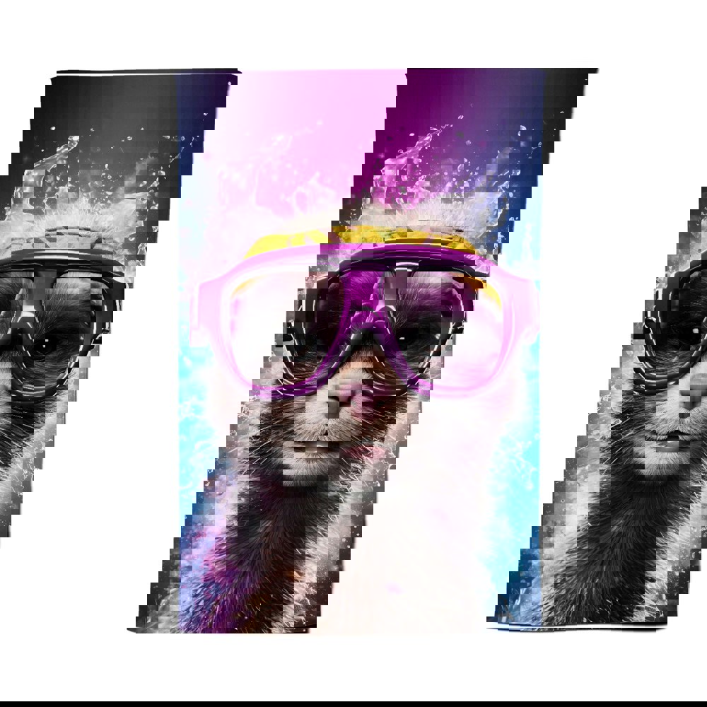 Warren Reed Splashart Ferret With Glasses Purple Tea Towel