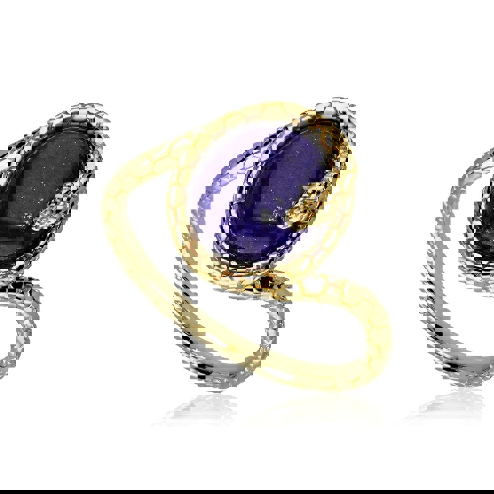 253R644803925 ECFEW™ Lapis Lazuli Winding Snake Ring In Yellow Gold Plated Silver 1