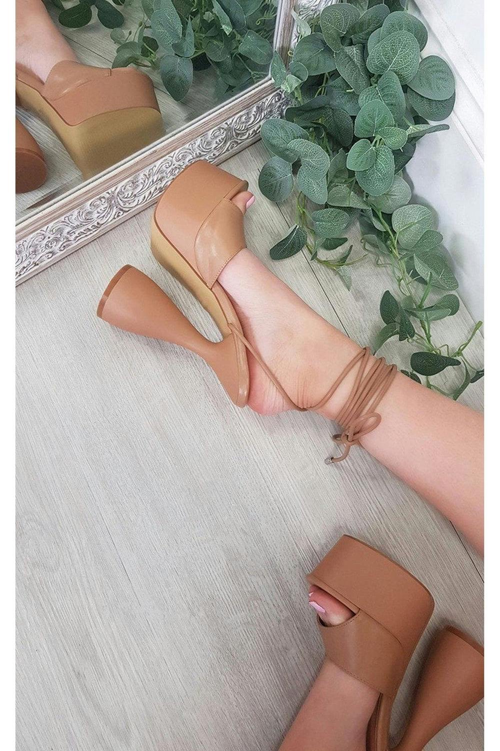 Julia Extreme Platform Strappy High Heels - Mocha