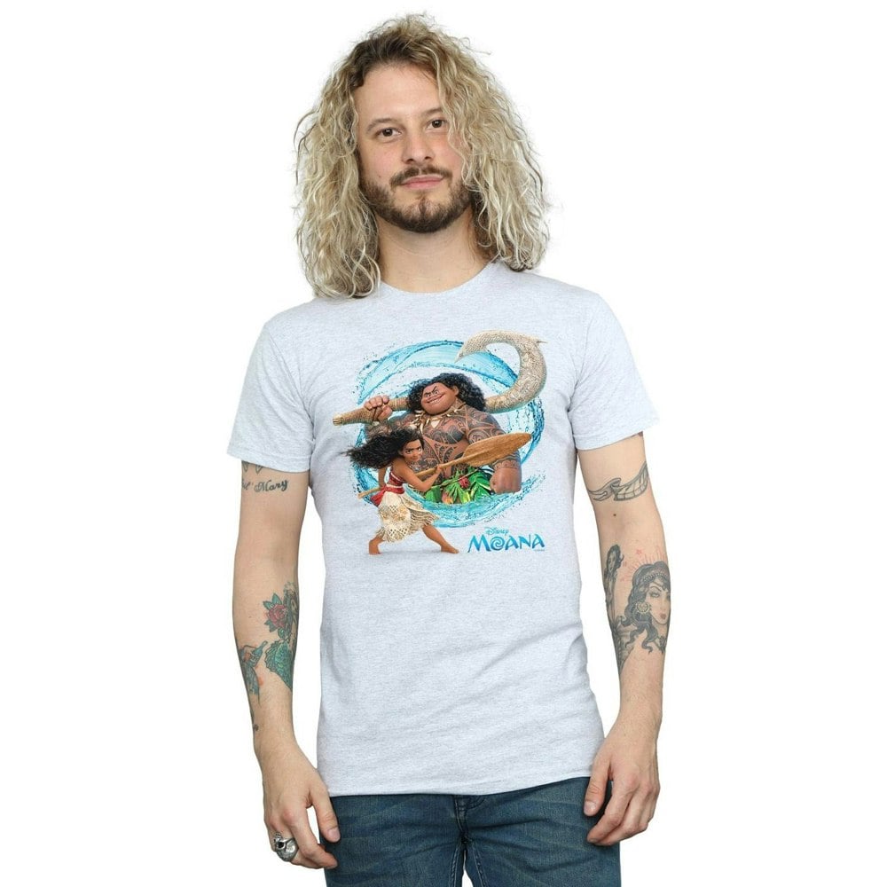 Disney Mens Moana And Maui Wave T-Shirt - Sports Grey
