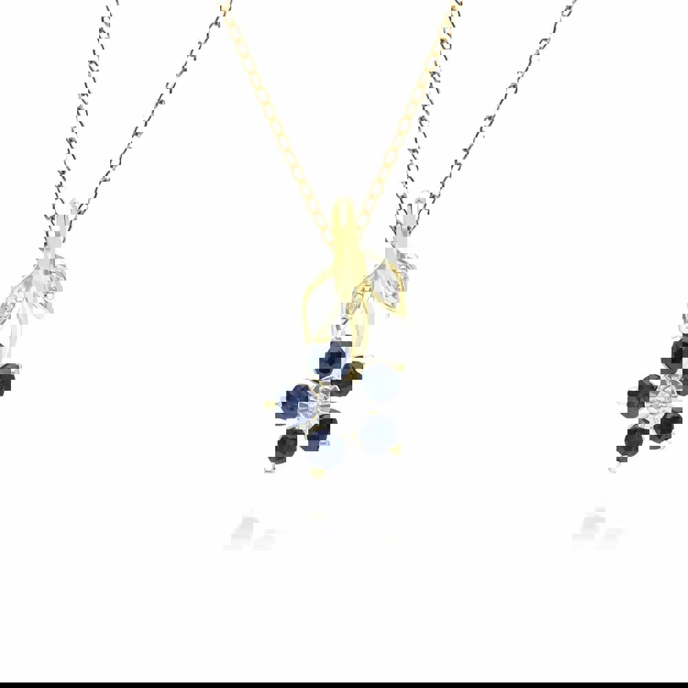 Gemondo Floral Sapphire & Diamond Pendant Necklace in 9ct Yellow Gold