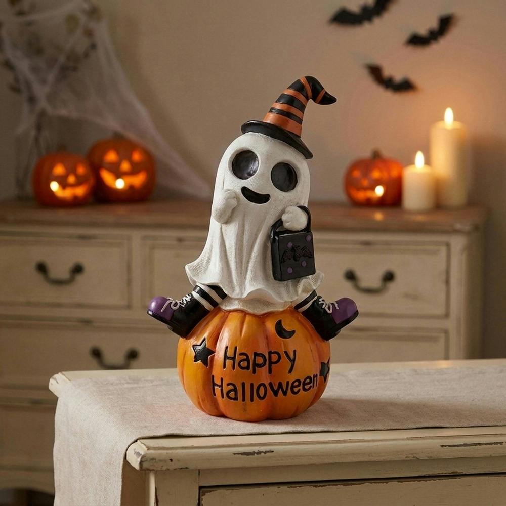 Garden Greatness LED Light-Up Ghost Pumpkin Ornament