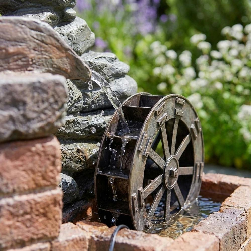 Garden Greatness Heywood Mill Solar Water Wheel Water Fountain