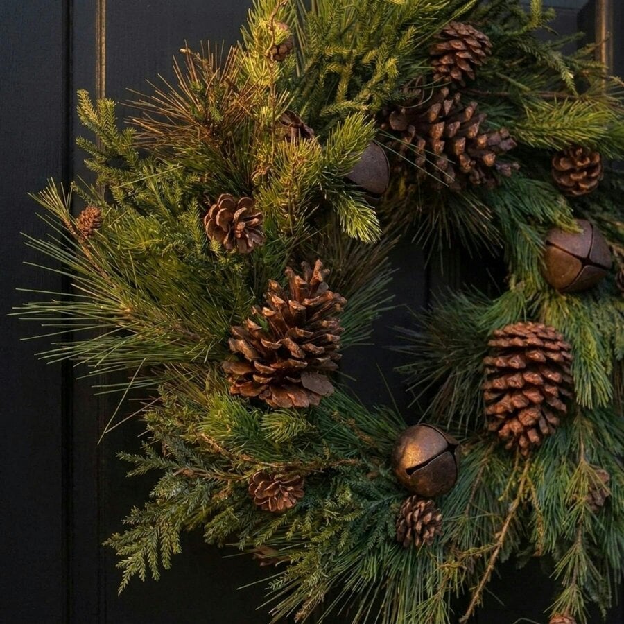 Garden Greatness Traditional Pine Cone and Bell Decorative Wreath