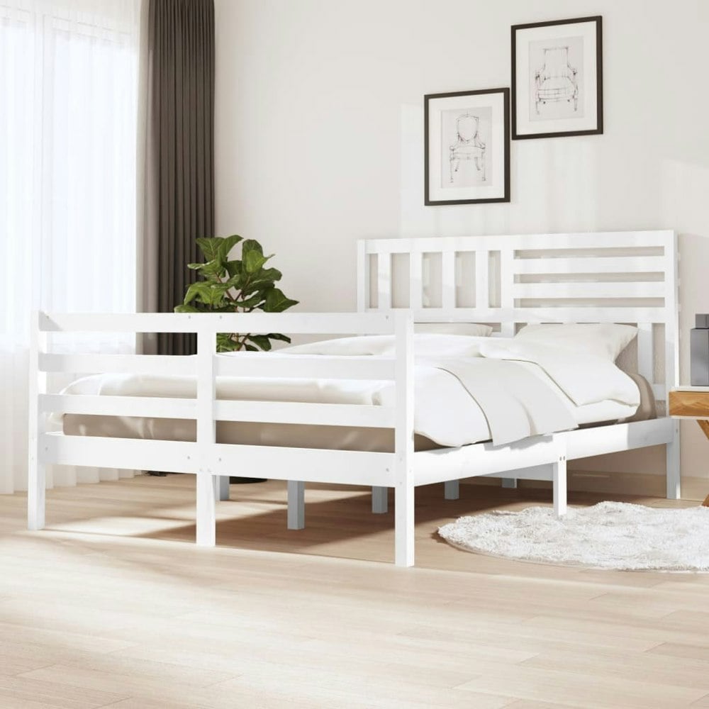 Berkfield Bed Frame White Solid Wood 140x190 cm