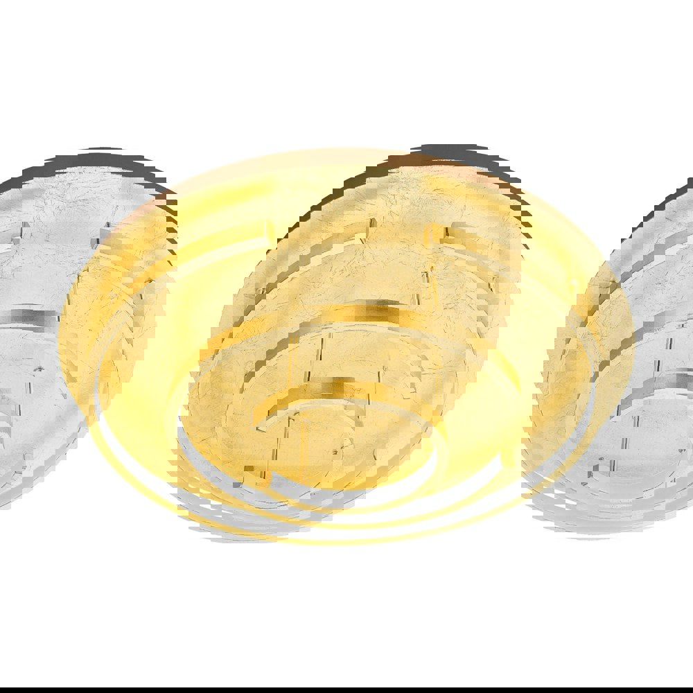 Flush Ceiling Light Colour Gold Coloured Shade White Plastic Bulb LED 24W Loops