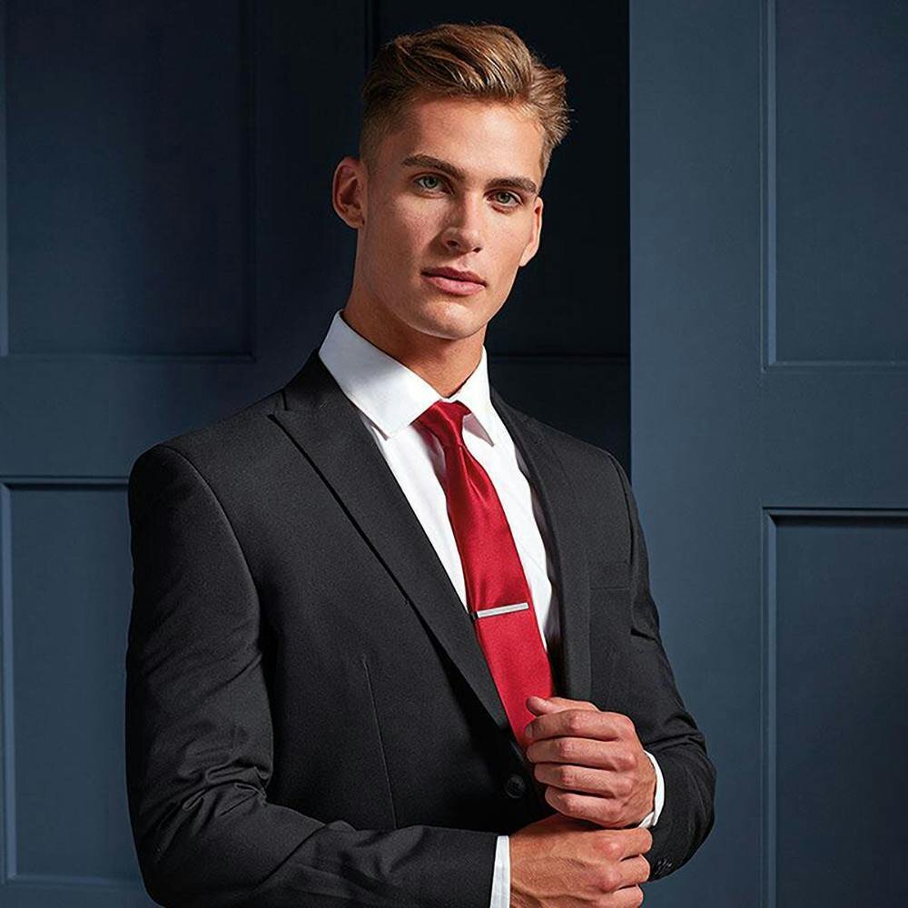 Premier Mens Plain Satin Tie (Narrow Blade) - Red