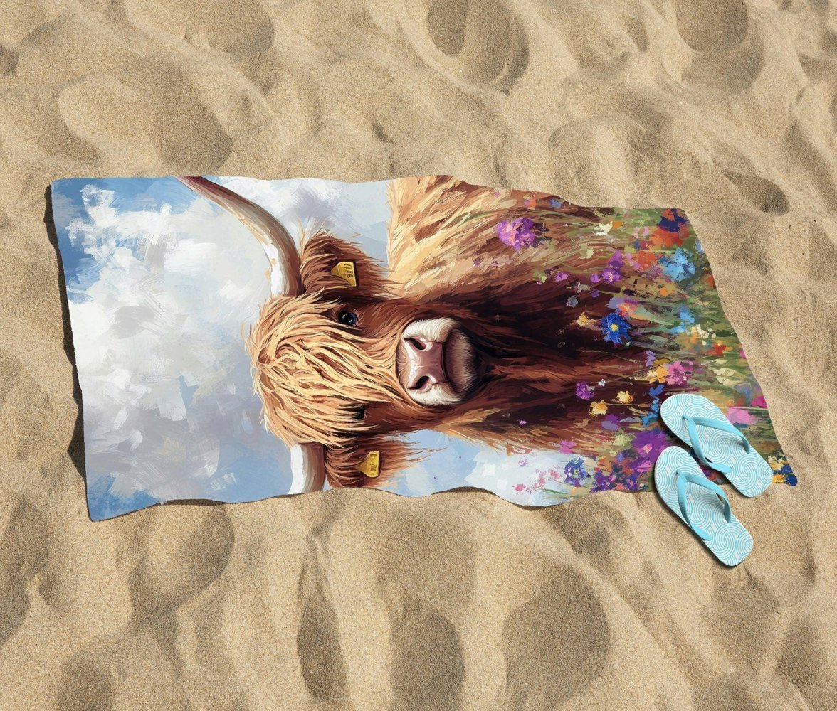 Warren Reed Highland Cow In A Summer Meadow Beach Towel