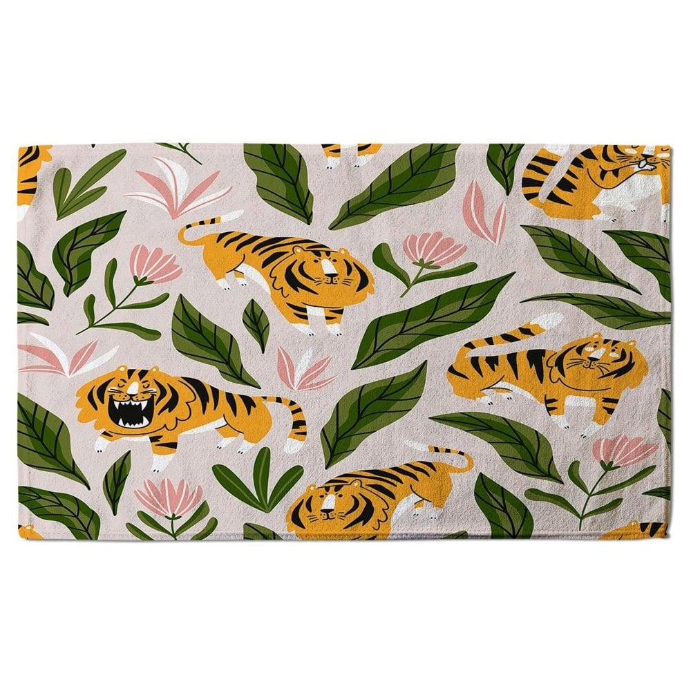 Benjamin Tate Design cute tigers and tropical leaves and flowers (Bath Towel)