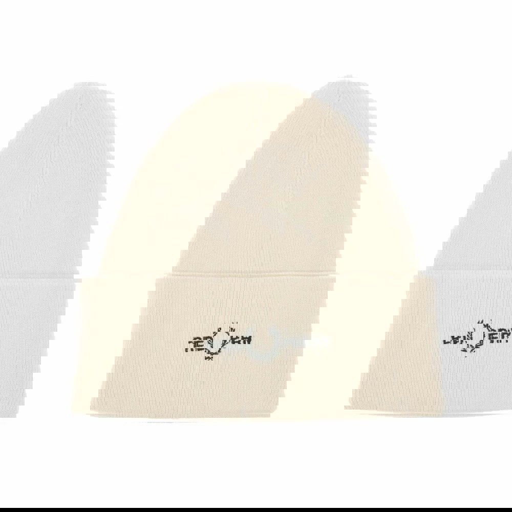 Fred Perry Mens Graphic Ribbed Beanie - Ecru