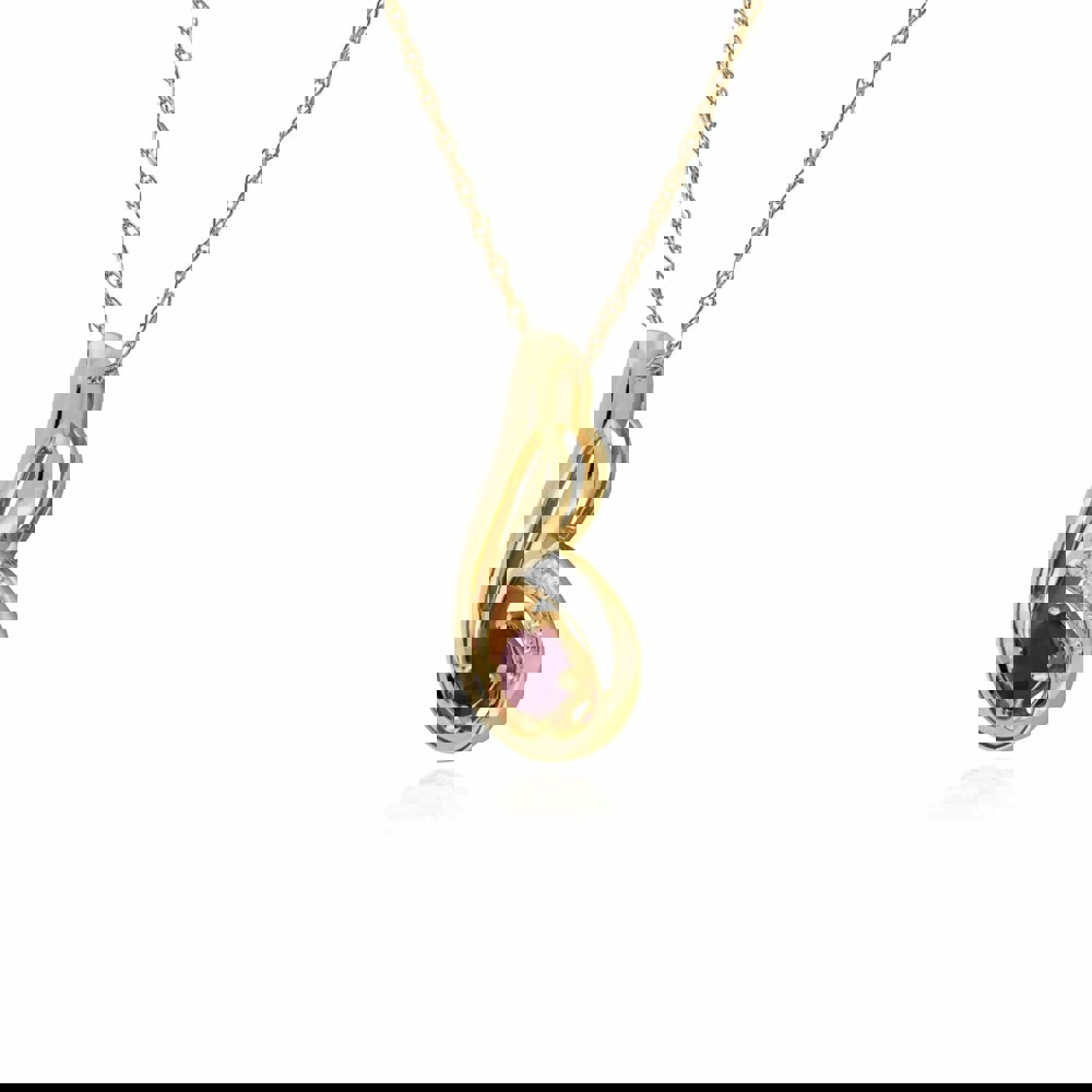 135P1847029 Classic Round Ruby & Diamond Spiral Drop Pendant in 9ct Yellow Gold 2