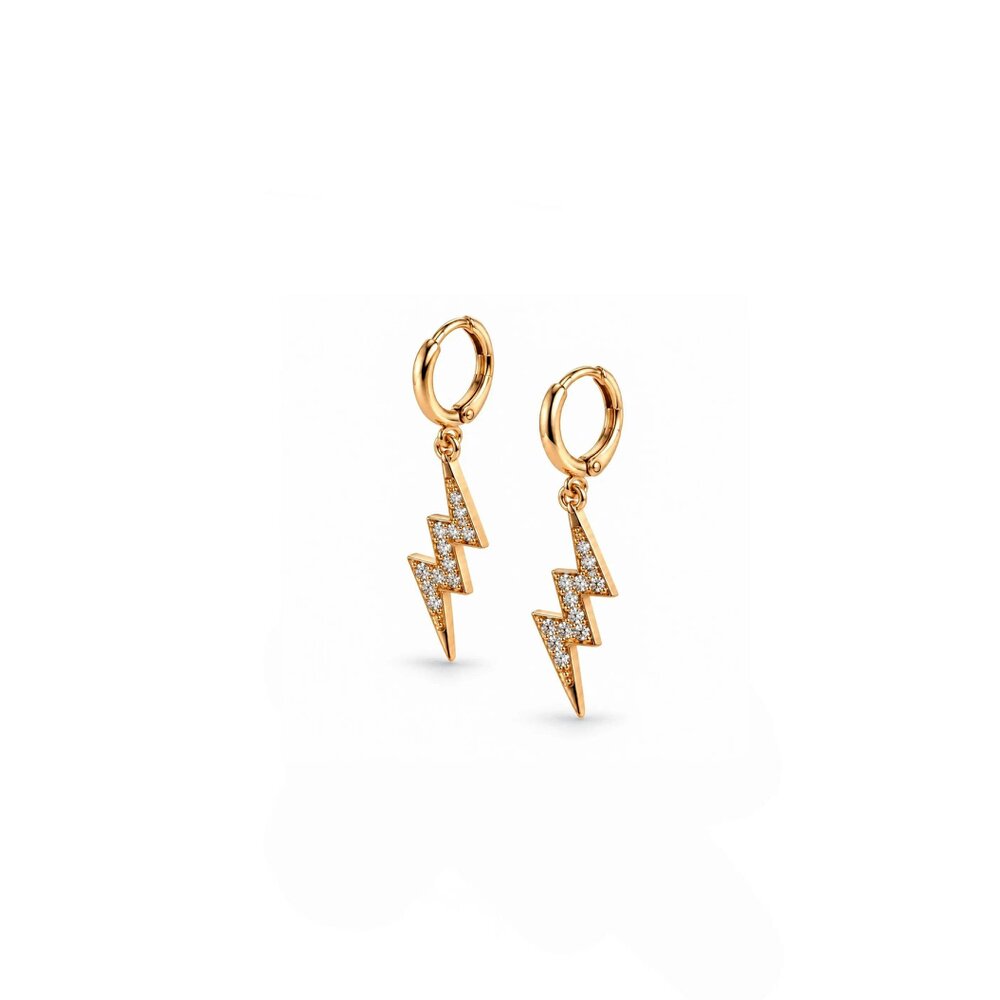 Luxe Tones Electra Luxe Gold Crystal Lightning Bolt Huggie Earrings