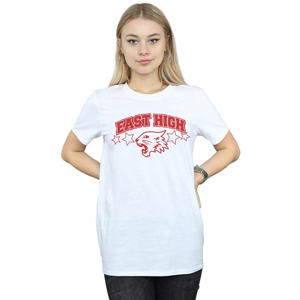 Disney Womens/Ladies High School Musical The Musical Wildcat Stars Cotton Boyfriend T-Shirt - White