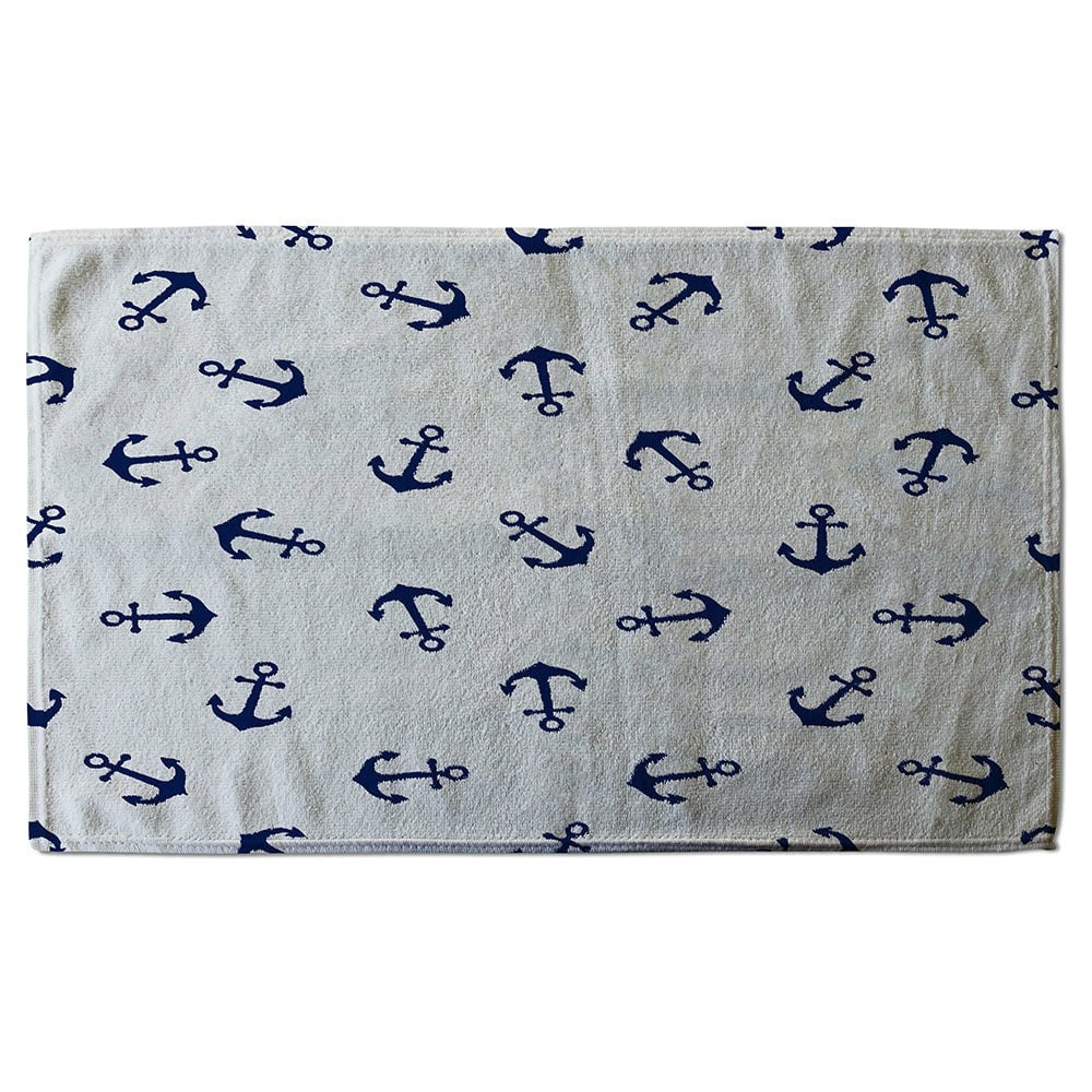 Benjamin Tate Design Navy Anchors on White (Bath Towel)