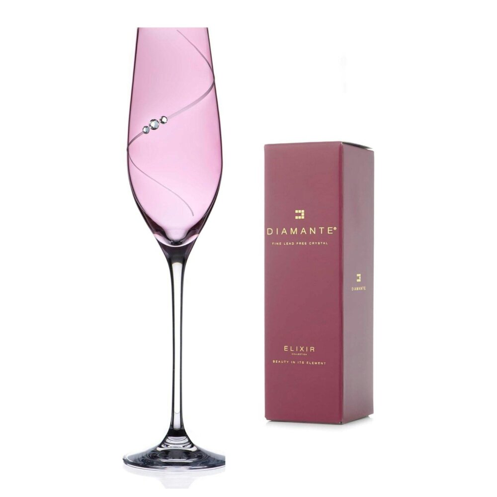 Silhouette Pink Champagne Flute Adorned with Swarovski® Crystals - Single Glass