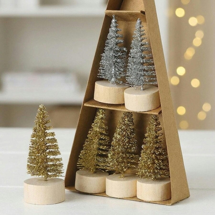 Garden Greatness Silver And Gold Brush Decorative Trees Set