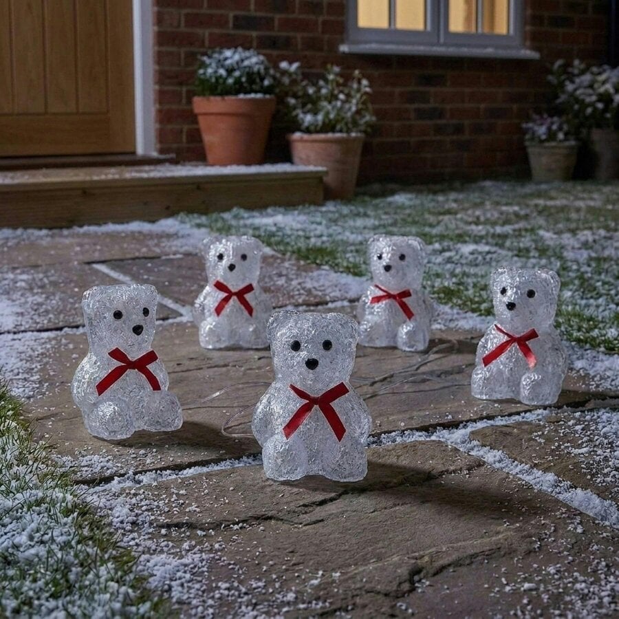 Garden Greatness Illuminated Set of 5 Ice Polar Bear Ornaments