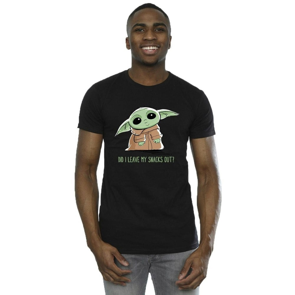 Star Wars Mens The Mandalorian Grogu Snacks Meme T-Shirt - Black
