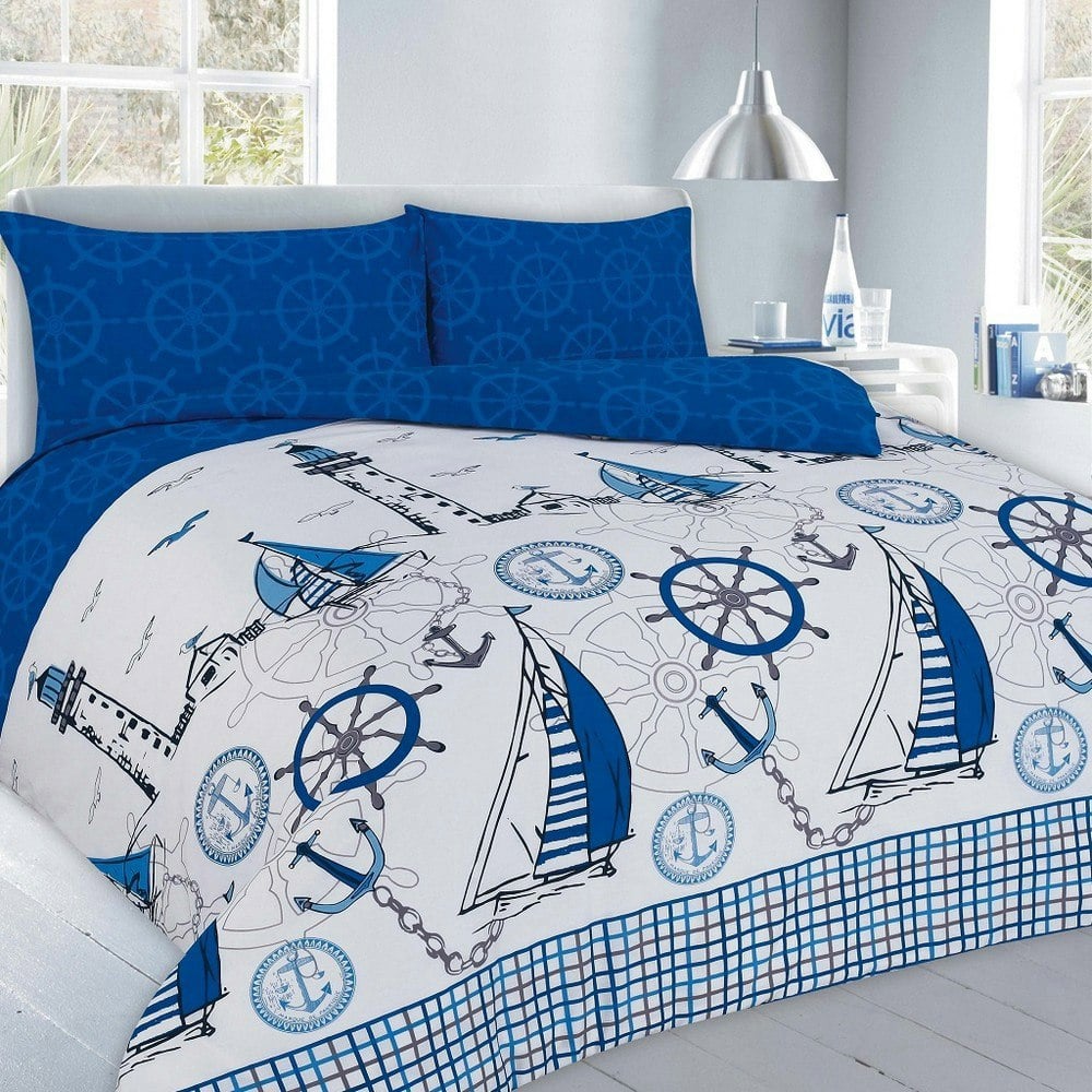 HomeSpace Direct Sailboats Nautical Duvet Cover Set Reversible Bedding