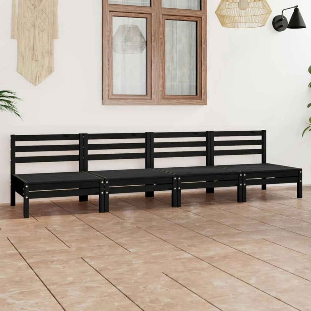 Berkfield 4 Piece Garden Lounge Set Black Solid Pinewood