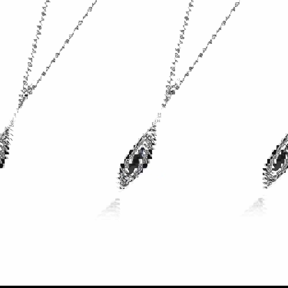 Art Deco Style Kite Onyx and Marcasite Pendant Necklace in Sterling Silver 214P334101_front925 