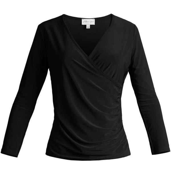 Antonia York Ruched Top | Issy Long Sleeve Faux Wrap Soft Jersey Top - Black