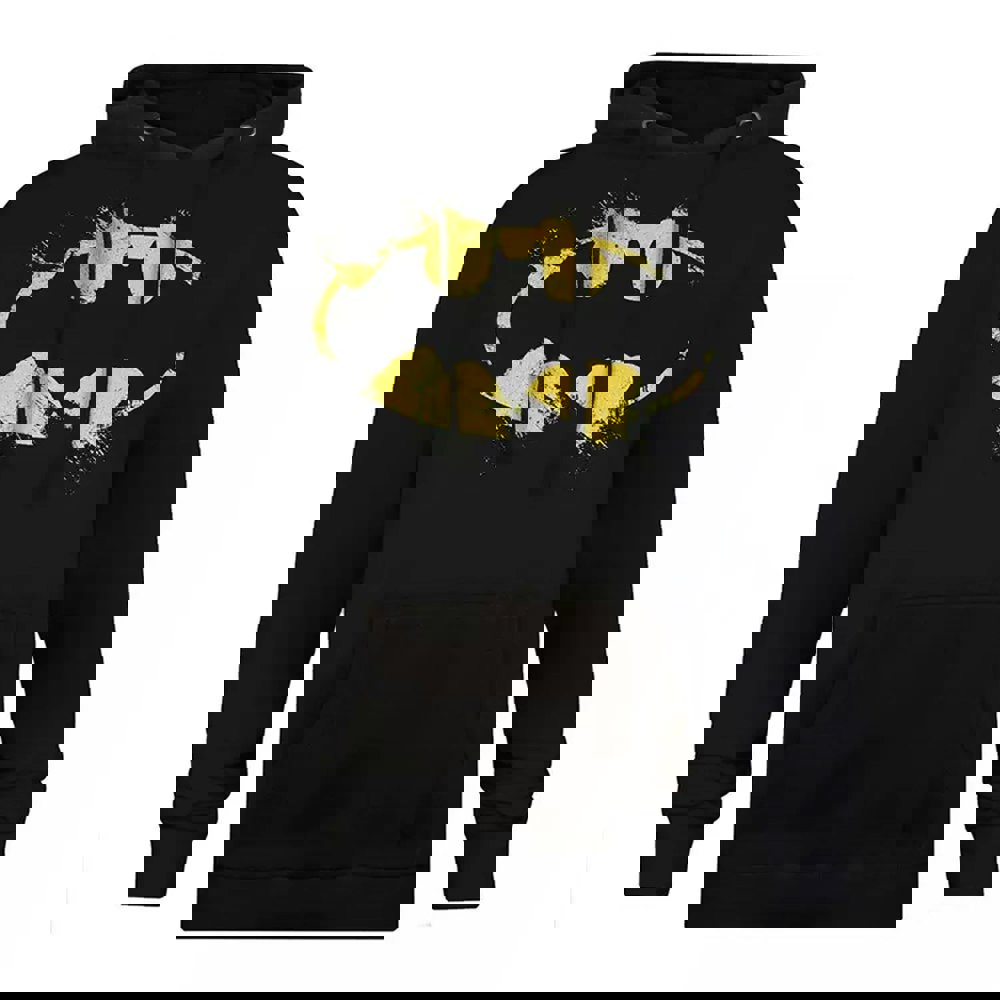 Batman Mens Painted Effect Logo Hoodie - Black/Yellow