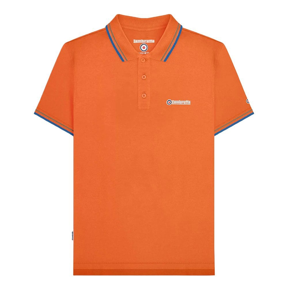 Lambretta Mens SS25 Twin Tip Polo Shirt - Orange