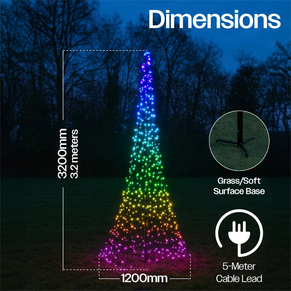 Xmas Haus Grass Soft Surface Mounted Flagpole Tree RGB, Hello Fairy APP Control or Handheld Remote , 3.2m H