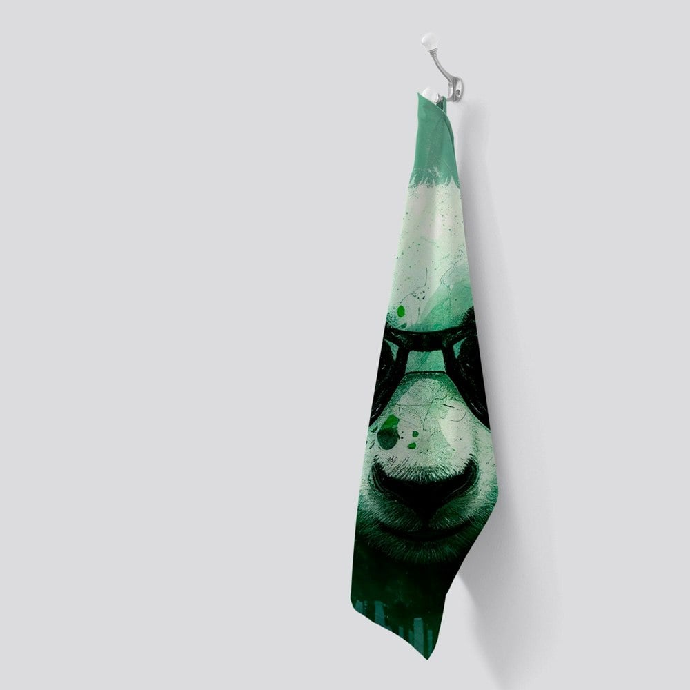 Warren Reed Panda With Glasses, Green Splashart Tea Towel